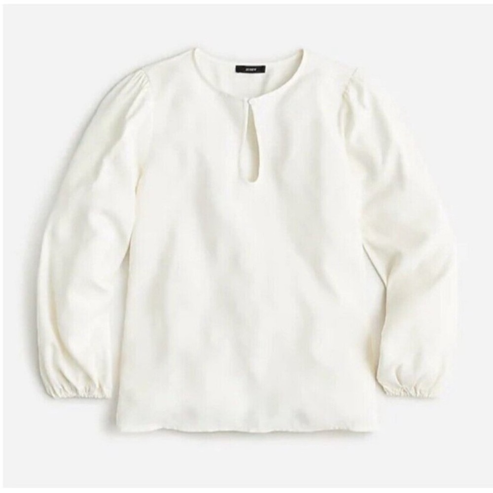 NWT J. Crew Puff Sleeve Satin-Back Crepe‎ Top in Ivory, Size Small Tall